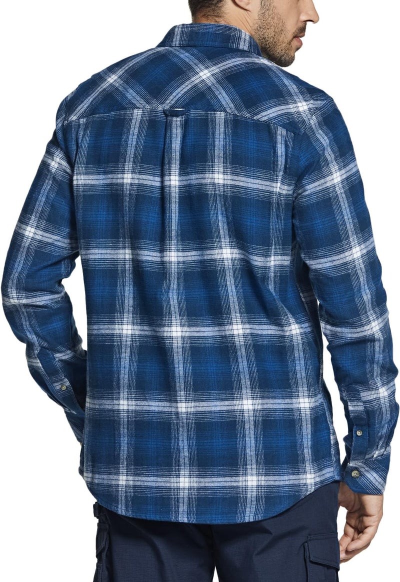 CQR Men's 100% All Cotton Button Down Flannel Shirts, Long Sleeve Brushed Warm Soft Casual Outdoor Plaid Shirt, Plaid Deep Ocean, Large - Image 3